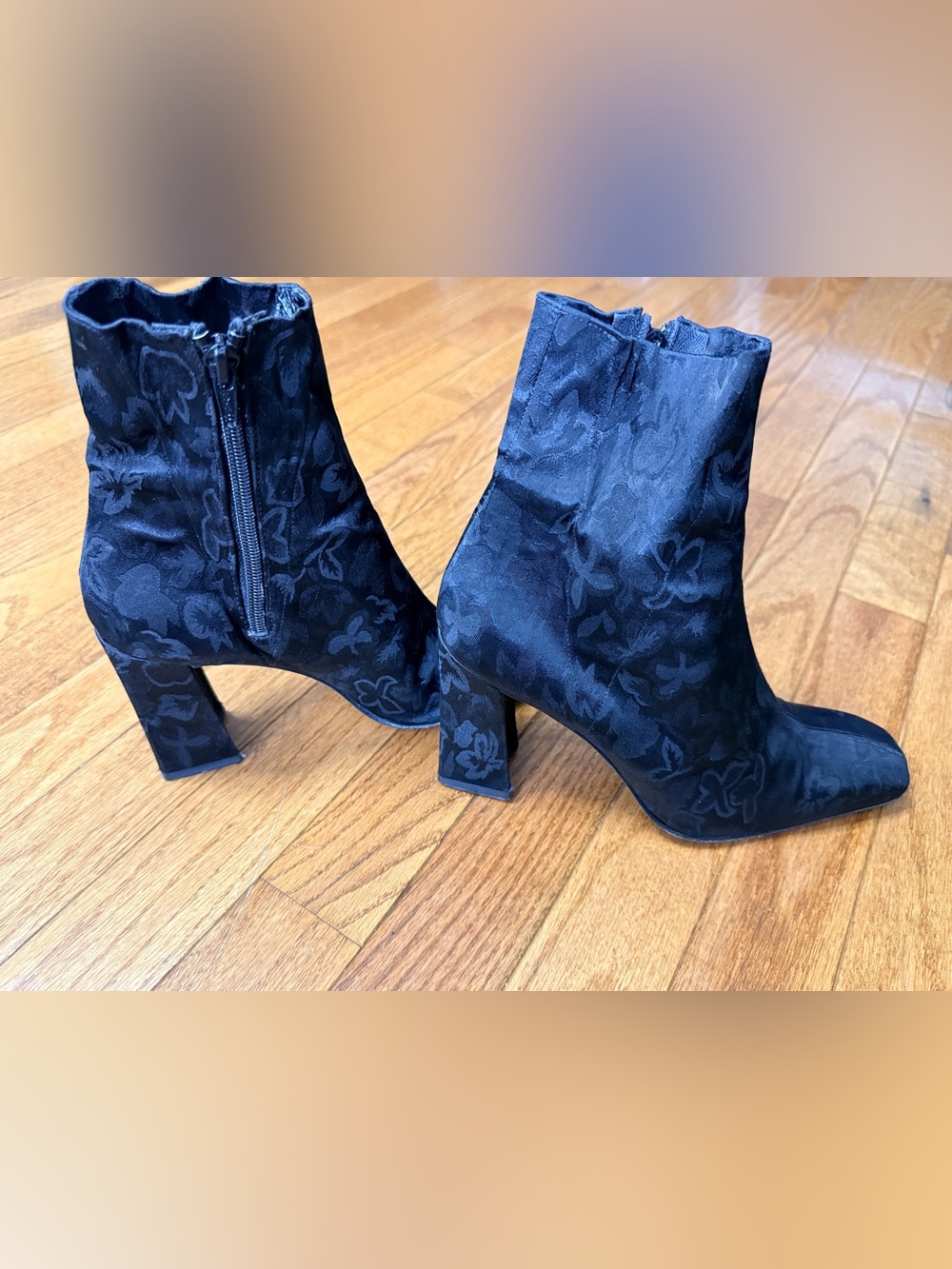 Via Spiga Black Floral Jacquard Ankle Booties - Picture 2 of 6